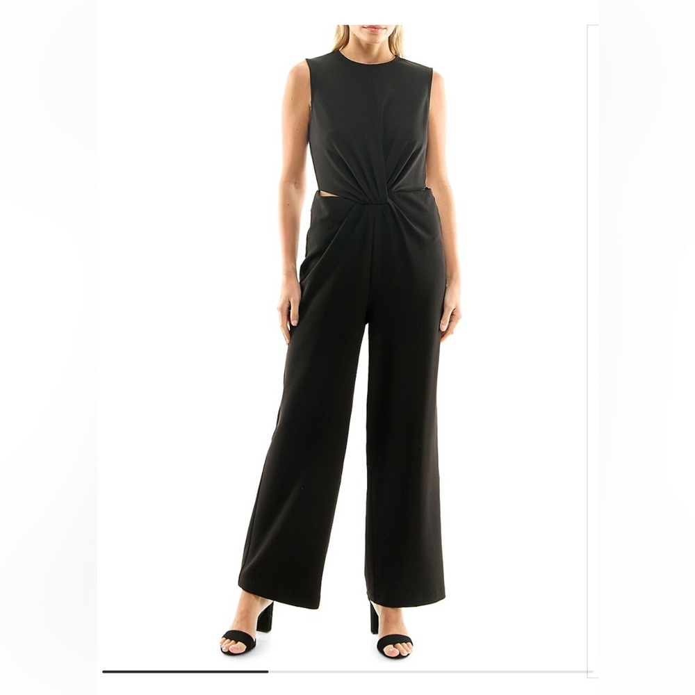 NICOLE MILLER Wren Scuba Twist Tie Cut Out Crepe Jumpsuit Evening Size 14 NEW